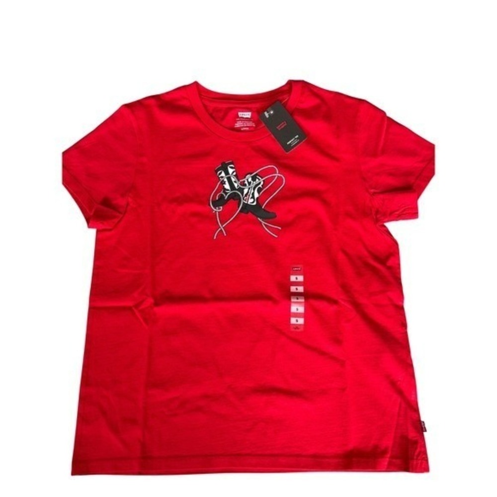 Levi's Perfect Tee Red Cowboy Boots Graphic T-Shirt Women's Small New With Tags